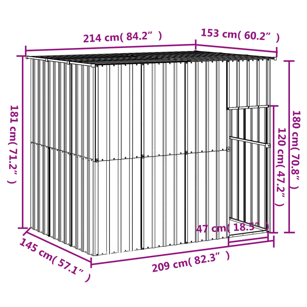 Caseta Perros Tejado Acero Galvanizado Gris Claro 214x153x181cm_4