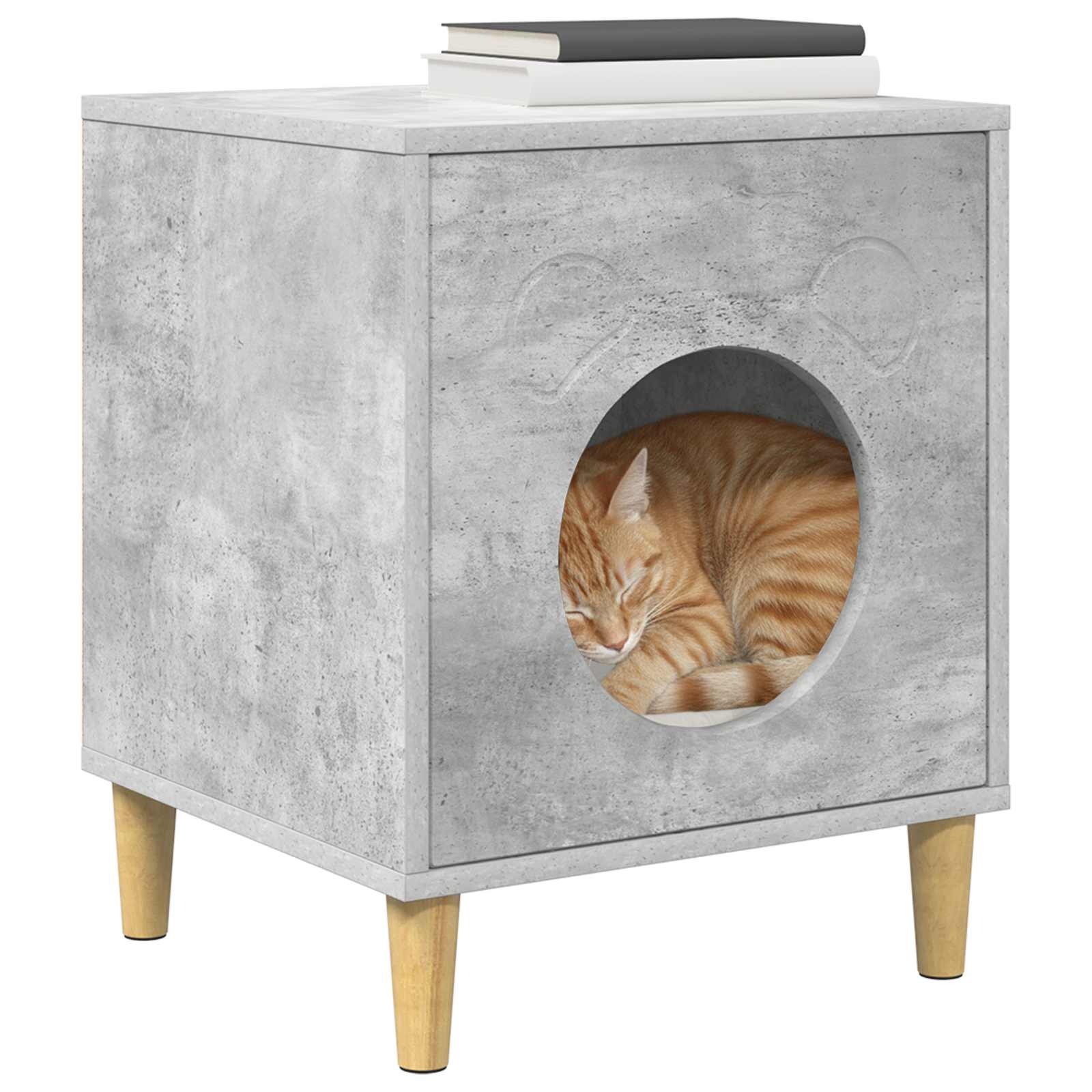 Casa Para Gatos Concreto 42,5 X 40 X 53 Cm Madera De Ingeniería_2