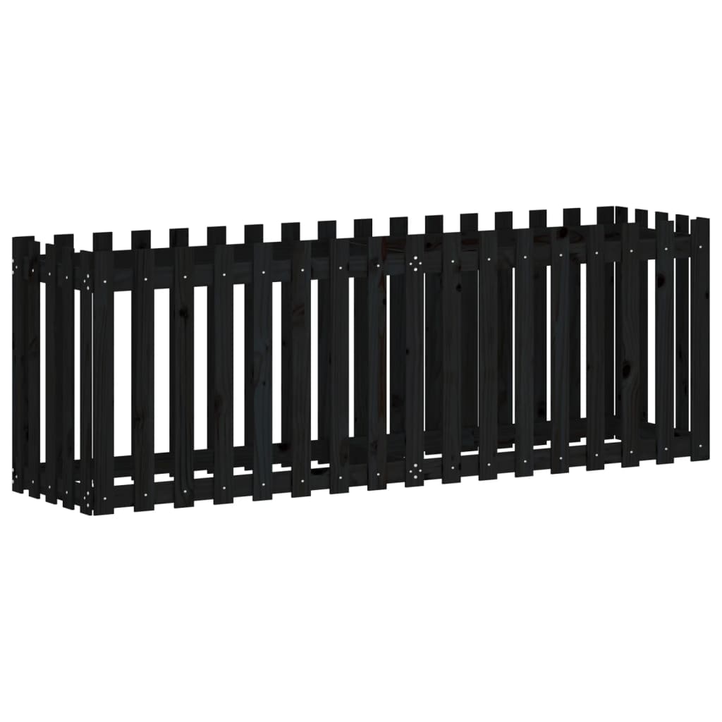 Arriate Elevado Jardín Con Valla Madera Pino Negro 200x50x70cm_0