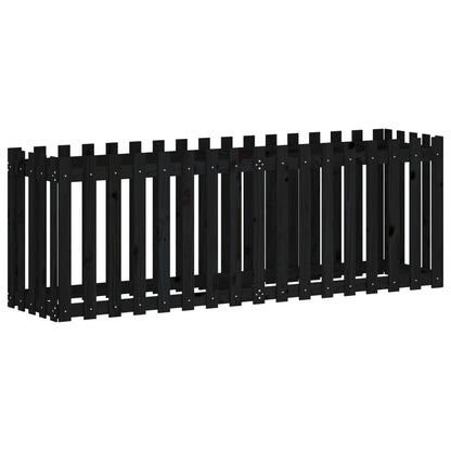 Arriate Elevado Jardín Con Valla Madera Pino Negro 200x50x70cm_0
