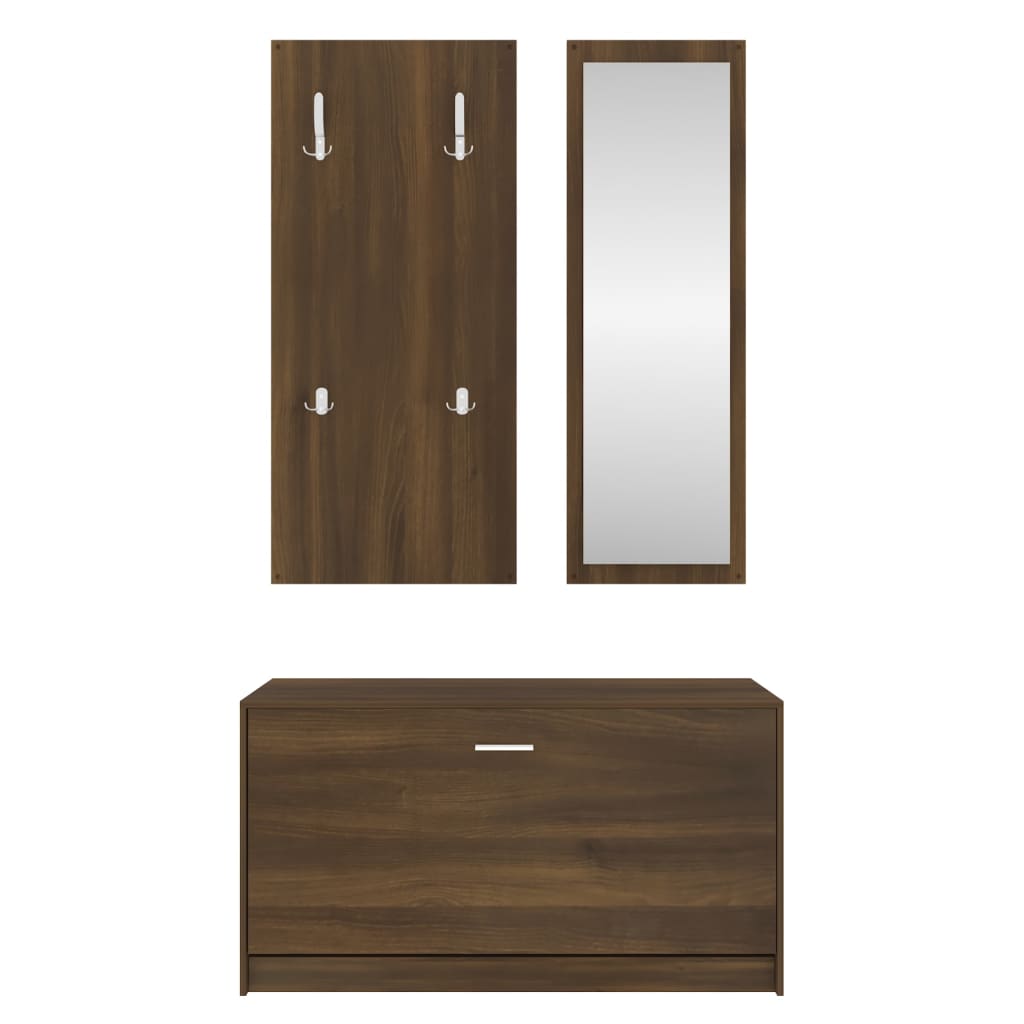 Set De Mueble Zapatero 3 En 1 Madera Contrachapada Marrón Roble / Vetonek_3