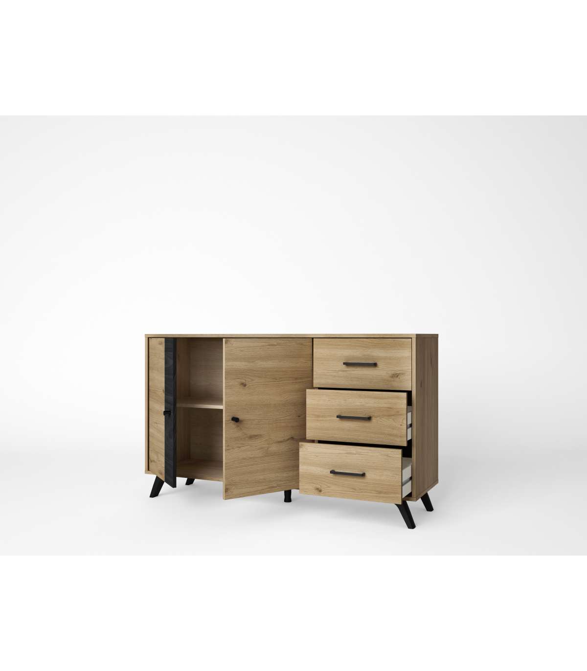 Mueble Aparador Natur 2 Puertas 3 Cajones Acabado Natural/bocamina, 136.3cm(ancho) 81cm(al_2