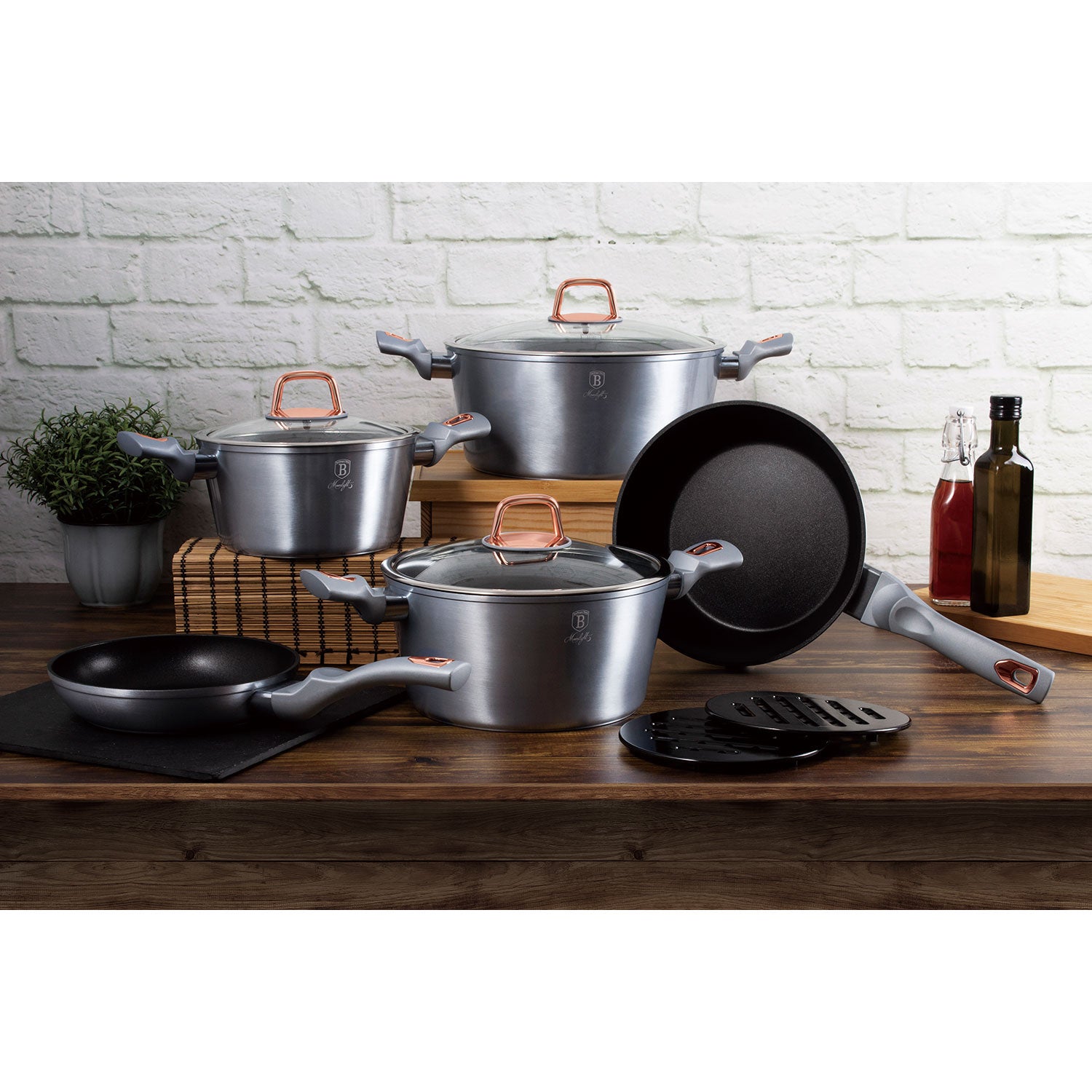Batería Cocina Inducción 10 Piezas, Antiadherente Mármol Sin Pfoa, Aluminio, Cazuelas Sartenes Berlinger Haus Moonlight Gris_3