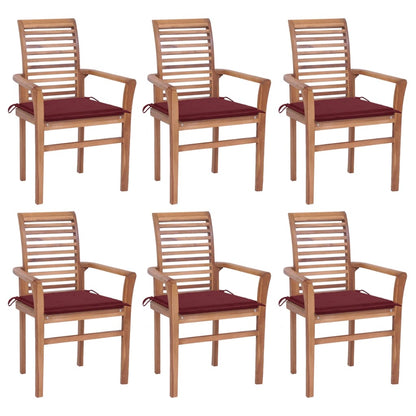 Vidaxl Sillas De Comedor 6 Uds Madera Maciza Teca Y Cojines Rojo Tinto_0