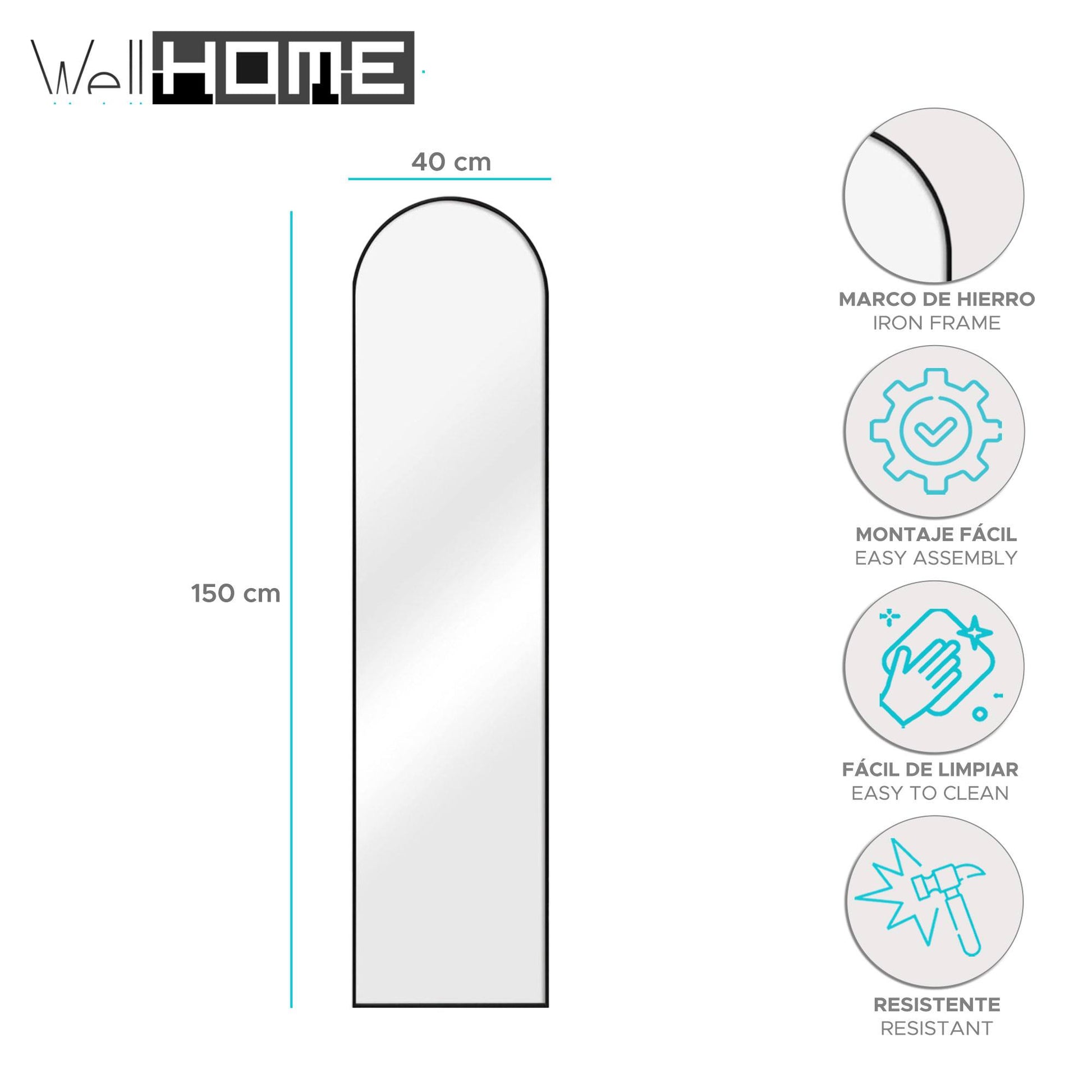Well Home Espejo De Pie Con Forma De Arco Color Negro H.150cm_1