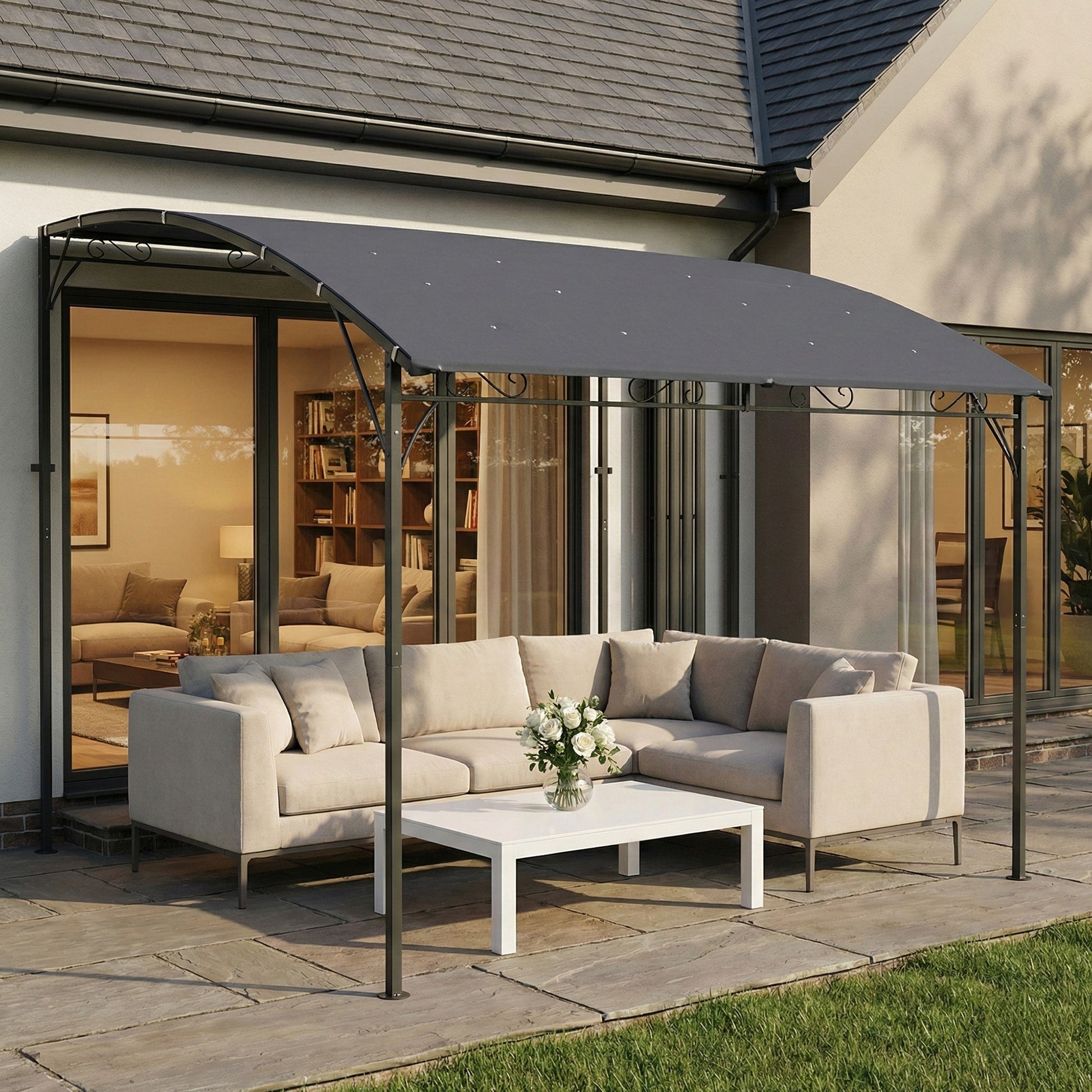 Outsunny Pérgola De Pared 2,8x3,8 M Con Techo Inclinado Estructura Metálica Gris_4