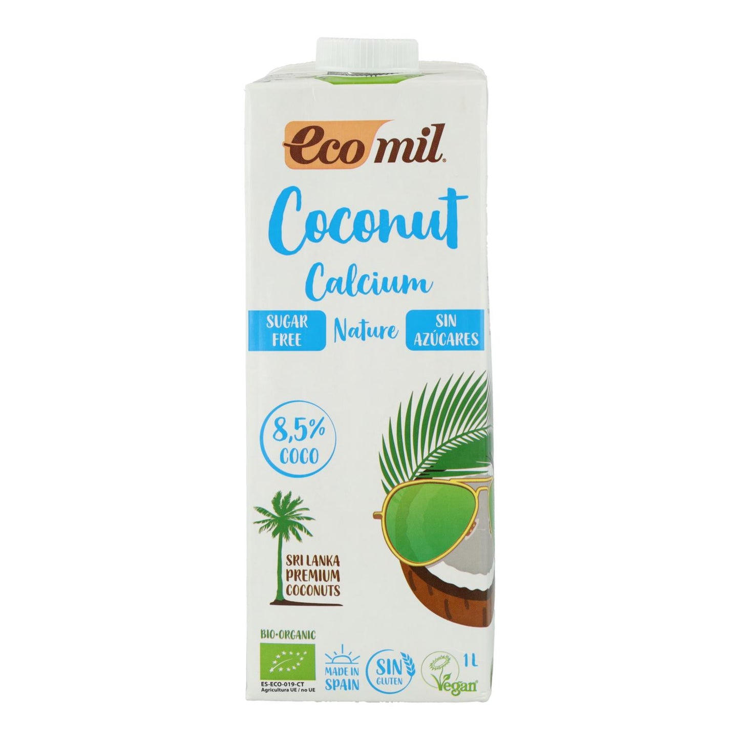 Embalagem de 6 bebidas de coco com cálcio sem açúcar Ecomil 1L 