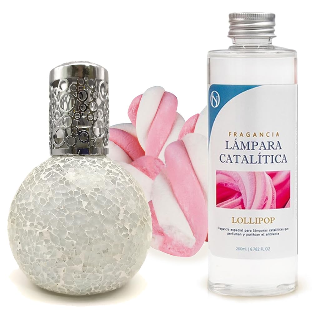Lámpara Catalítica Mosaico Blanco + Fragancia Lollipop 200 Ml - Elimina Malos Olores, Impurezas Y Perfuma_0