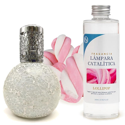 Lámpara Catalítica Mosaico Blanco + Fragancia Lollipop 200 Ml - Elimina Malos Olores, Impurezas Y Perfuma_0