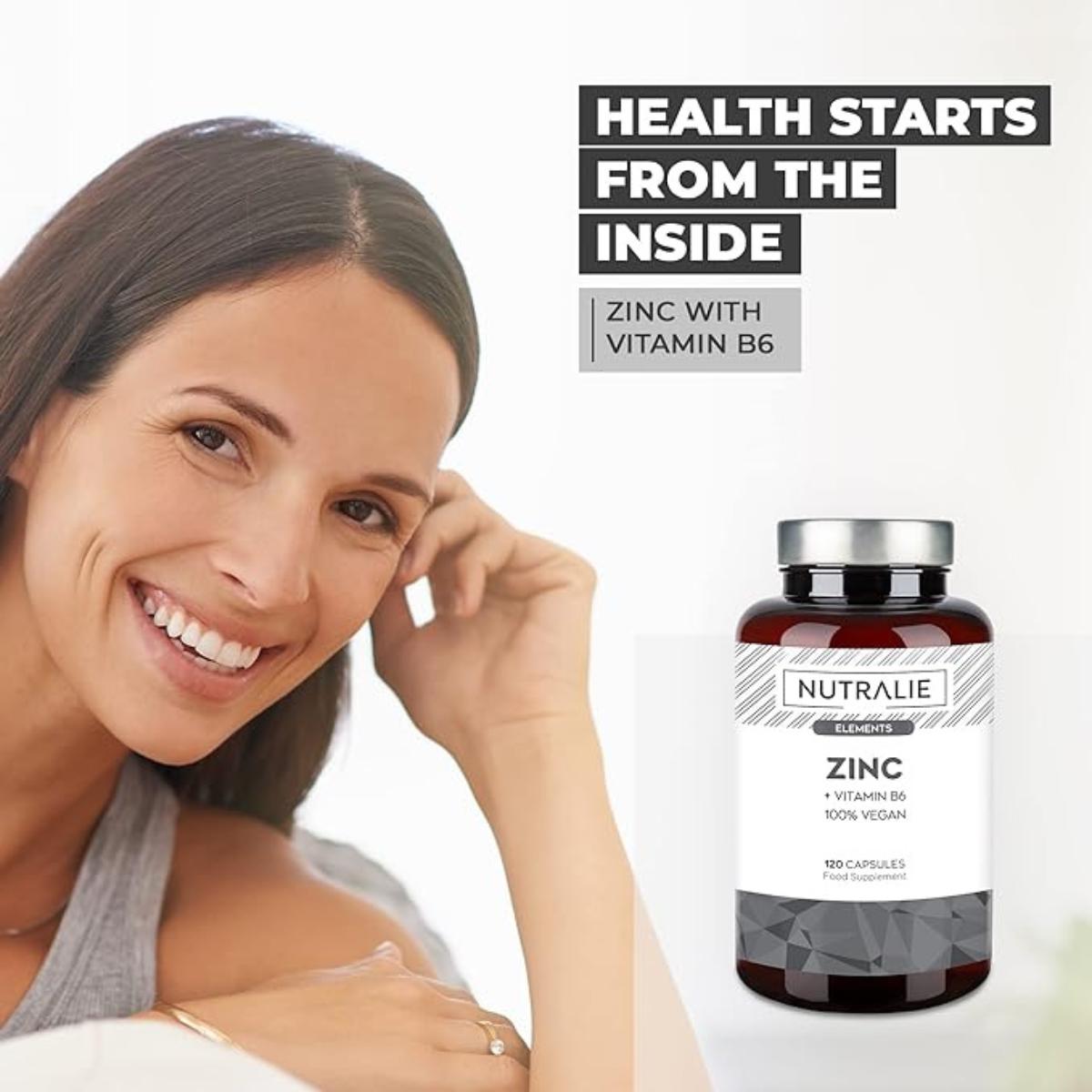 Pack 2x Nutralie Zinc con Vitamina B6 Acné Piel Pelo Vegano 120 Cápsulas