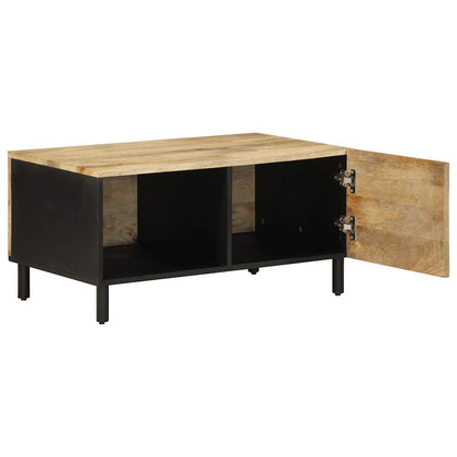 Mesa De Centro Madera Maciza De Mango Rugosa Negro 80x50x40 Cm_0