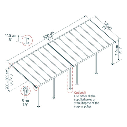 Pérgola anexa Capri 299x980 cm cinzento Canopia da Palram 