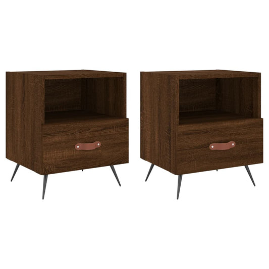 Mesita Noche 2 Uds Madera Ingeniería Marrón Roble 40x35x47,5 Cm_0