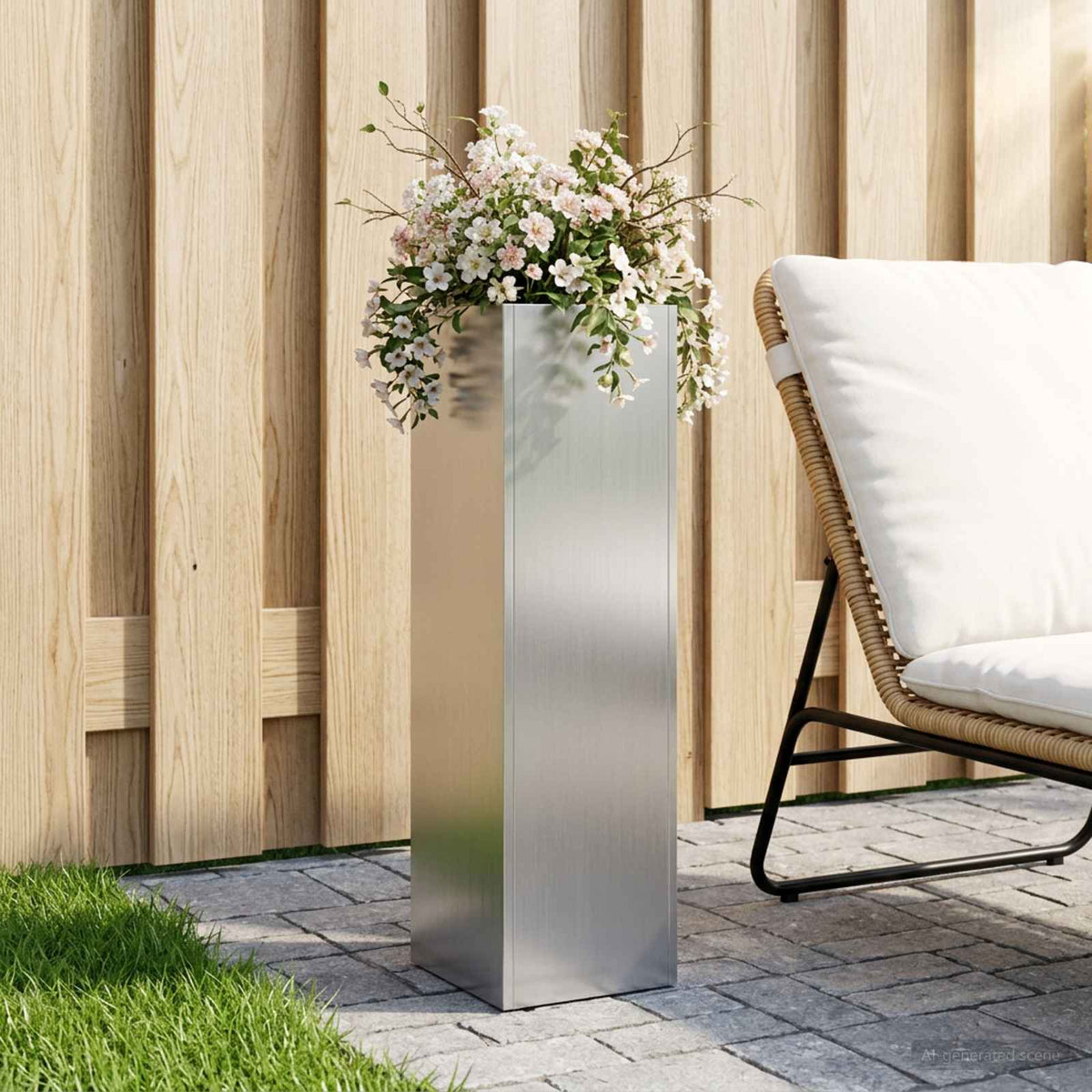 Macetero De Jardín Plateado 20 X 20 X 75 Cm Acero Galvanizado_1