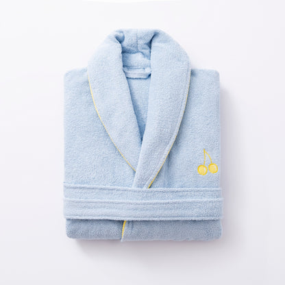 Albornoz L/xl 380gsm 100%algodon Azul Con Cereza Amarilla Benetton Fruits Be