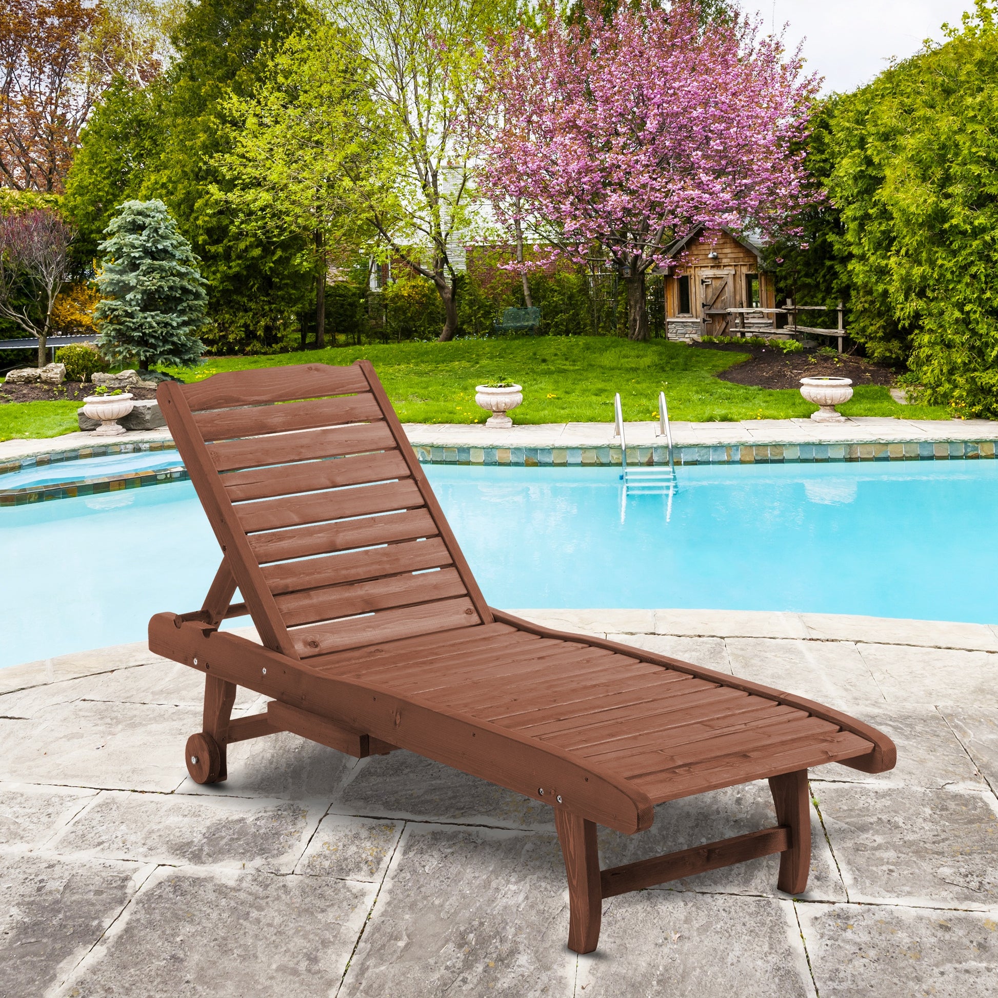 Outsunny Tumbona De Madera Exterior Con 2 Ruedas 1 Cajón Natural_1