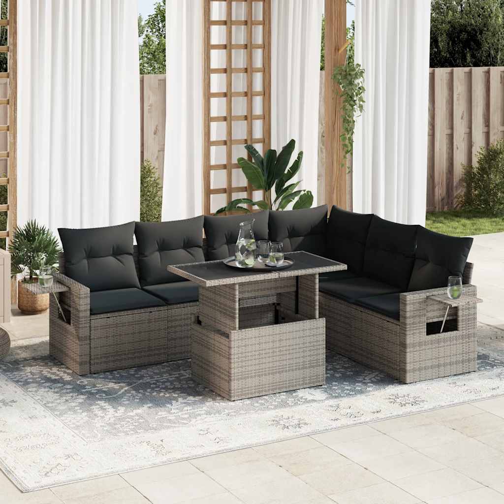 Set De Sofás De Jardín 7 Pzas Con Cojines Ratán Sintético Gris / Vetonek_1