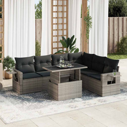Set De Sofás De Jardín 7 Pzas Con Cojines Ratán Sintético Gris / Vetonek_1