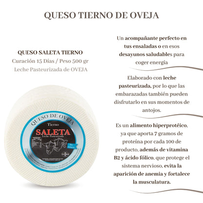 Saleta® Queso Tierno Entero De Oveja (0,5kg) | Elaboración Artesana Quesos De La Mancha_1
