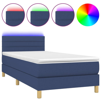 Cama Box Spring Con Colchón Y Led Tela Azul 80x200 Cm / Vetonek_0
