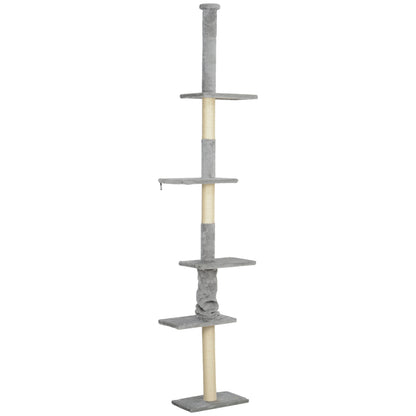 Pawhut Árbol Para Gatos De Suelo A Techo 225-275 Cm Con Plataformas Gris Claro_0