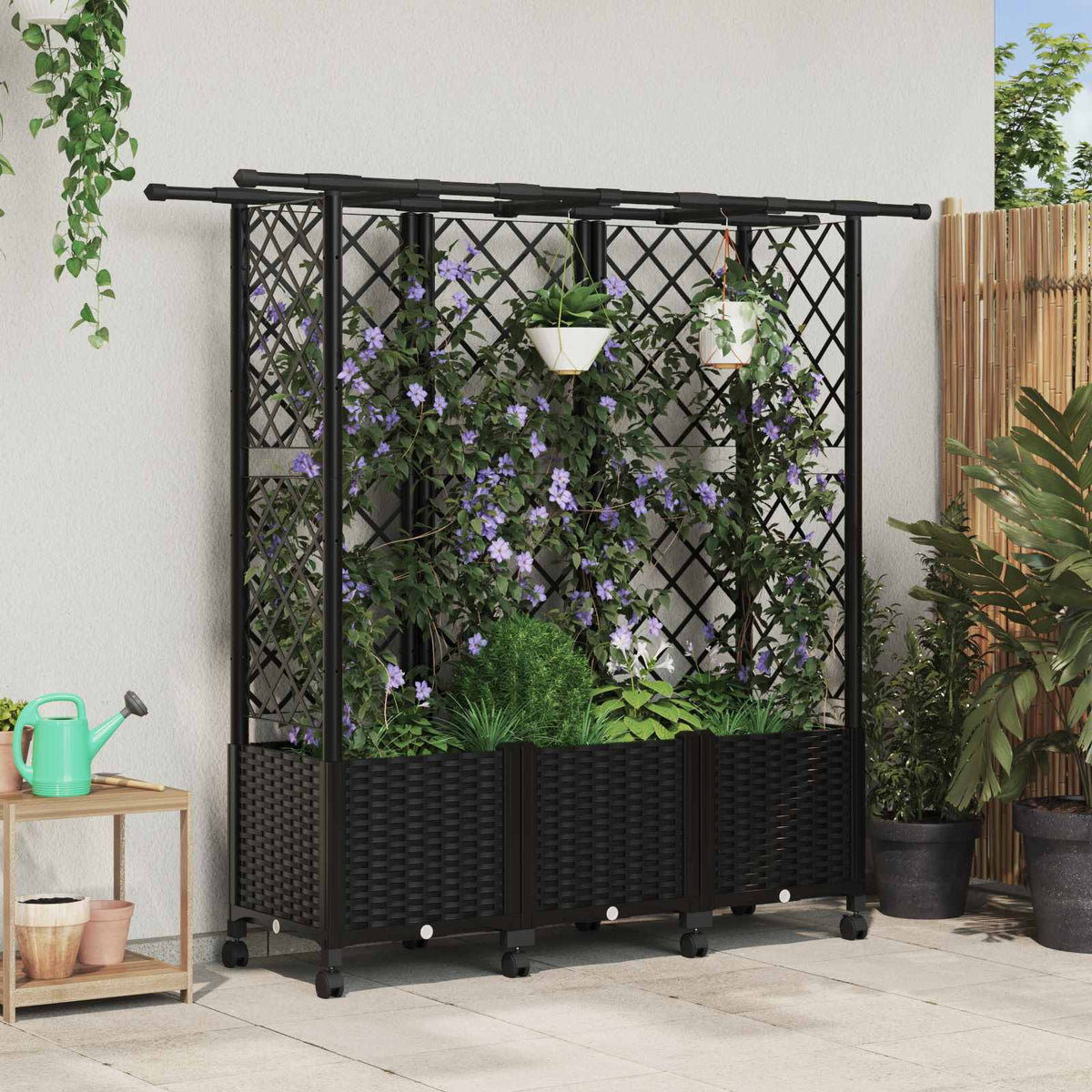 Cama Elevada Con Trellis Y Techo Negro 163,5 X 40 X 142 Cm Pp_1