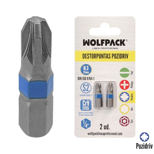 Puntas Destornillador Pozidriv Nº 3 (2 Piezas). Acero S2 Al Cromo Vanadio. Puntas Hexagonales, Destorpuntas,