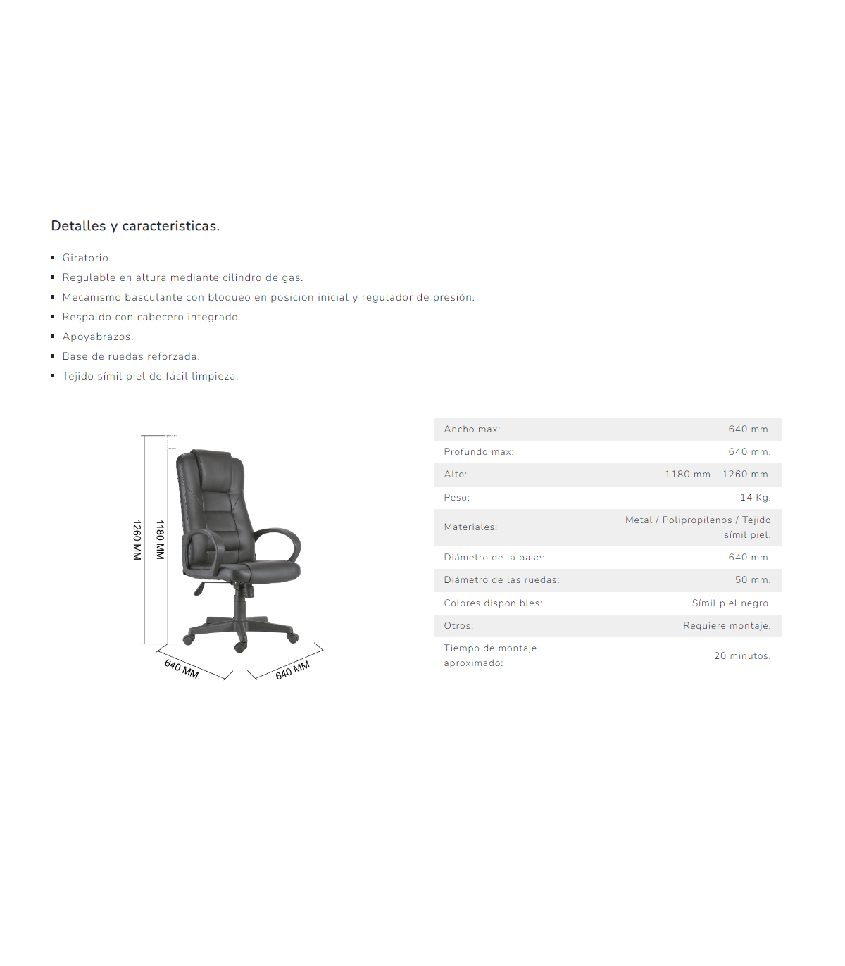 Sillón Despacho Negro Giratorio Lawyer 64cm(ancho) 118/126cm(altura) 64cm(fondo)._3