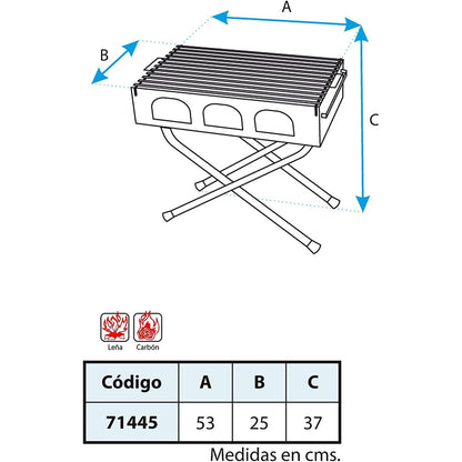 Churrasqueira Dobrável com Grelha Zincada 53x25x37 da Imex El Zorro