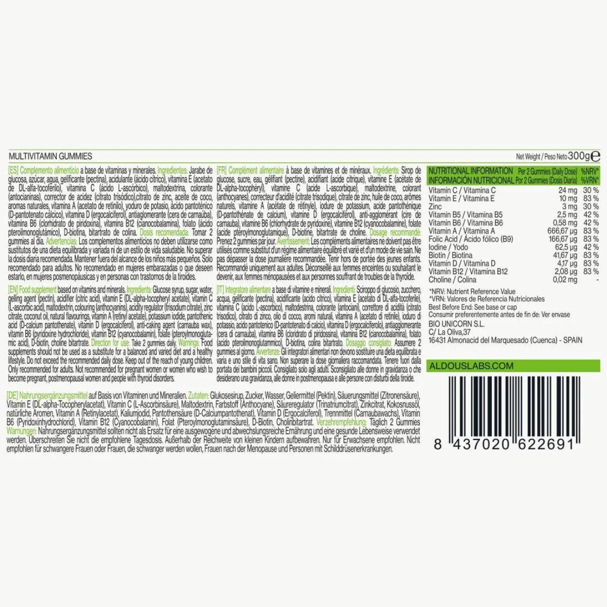Aldous Bio Gomas multivitamínicas com sabor a amora, 120 gomas