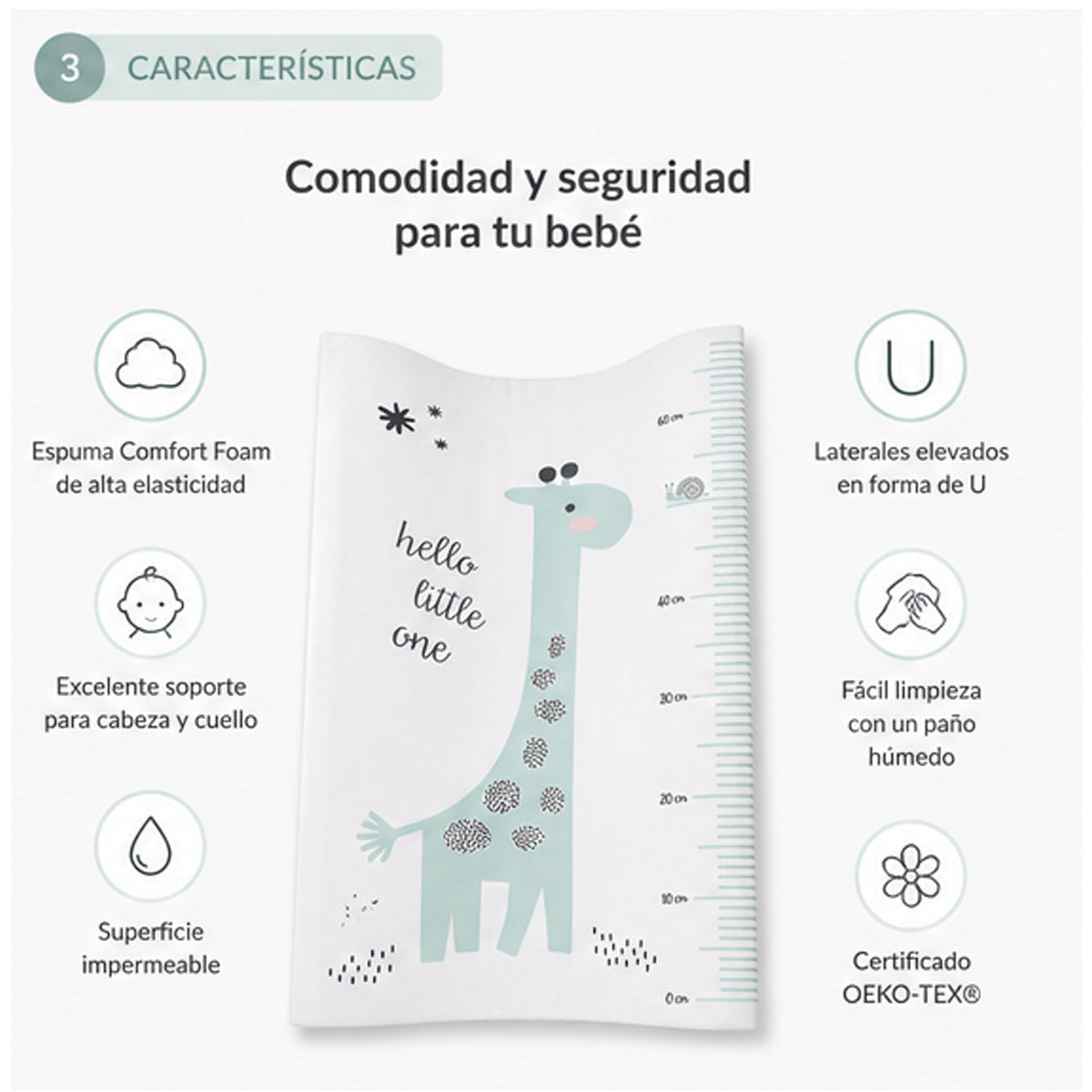 Bebe-jou – Colchón Bebé Cambiador Plastificado, 72 X 44 X 9 Cm, Hello Little One_3