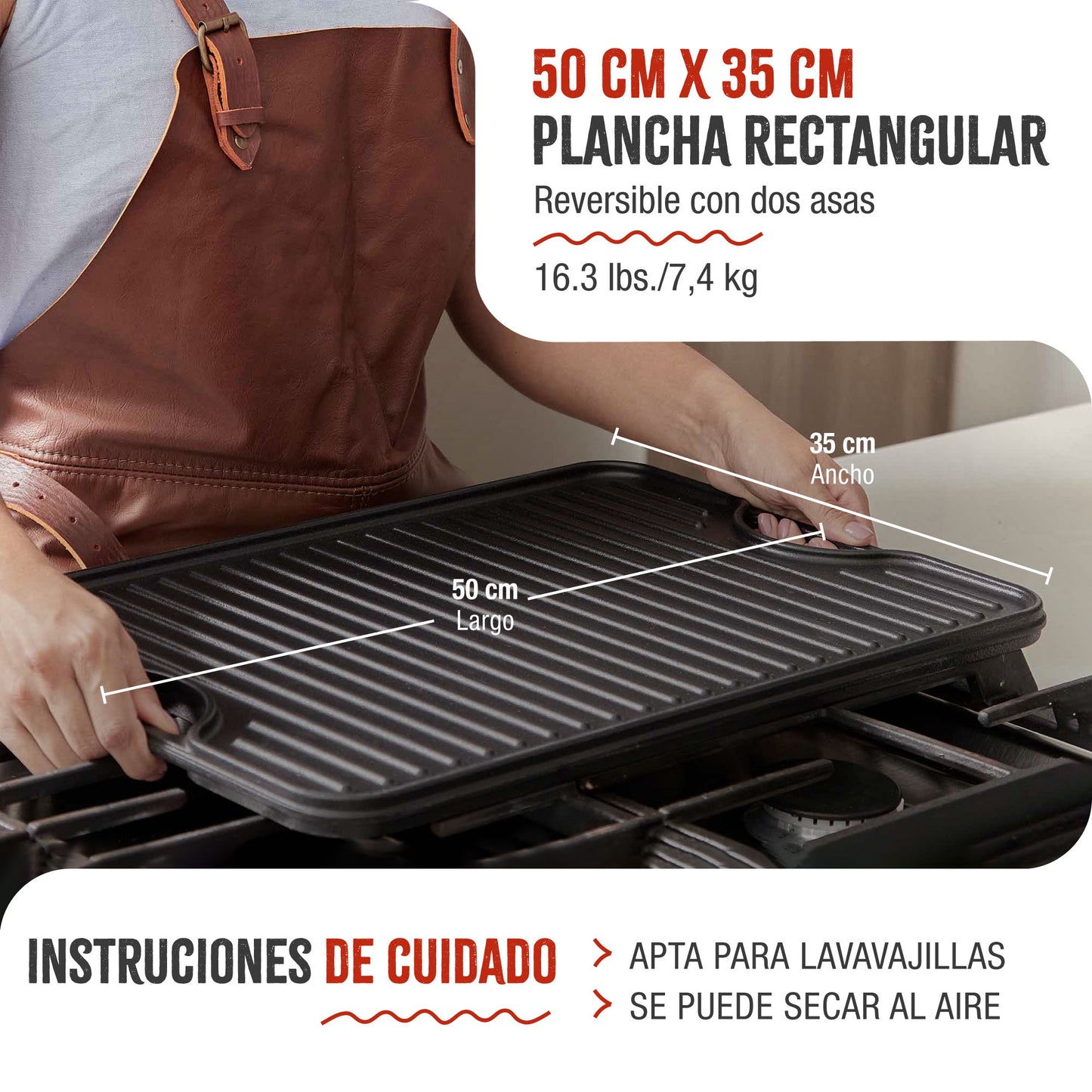 Victoria Plancha Cocina Hierro Fundido Esmaltado Parrilla Reversible 50x35cm, Fuego Barbacoa Sin Ptfe, 34184, Negro_4