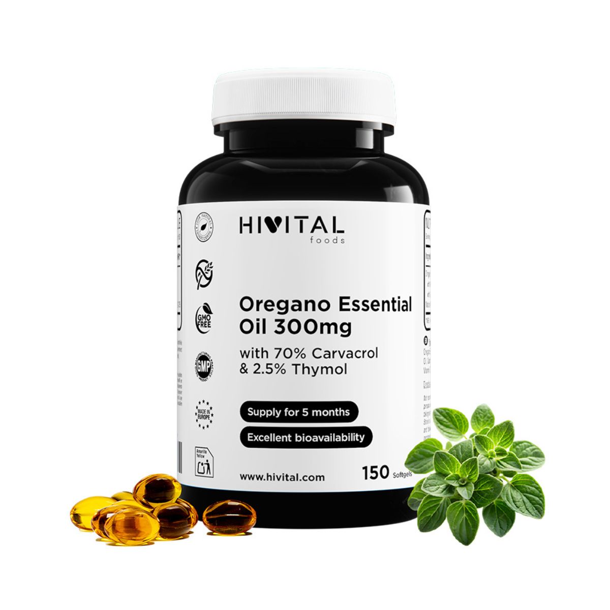 Aceite Esencial de Orégano 300 mg Hivital 150 perlas