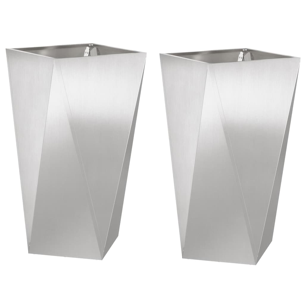 Jardinera 2 Uds. Plateado 40 X 40 X 75 Cm Acero Inoxidable_0