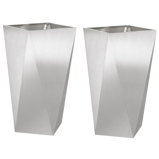 Jardinera 2 Uds. Plateado 40 X 40 X 75 Cm Acero Inoxidable_0