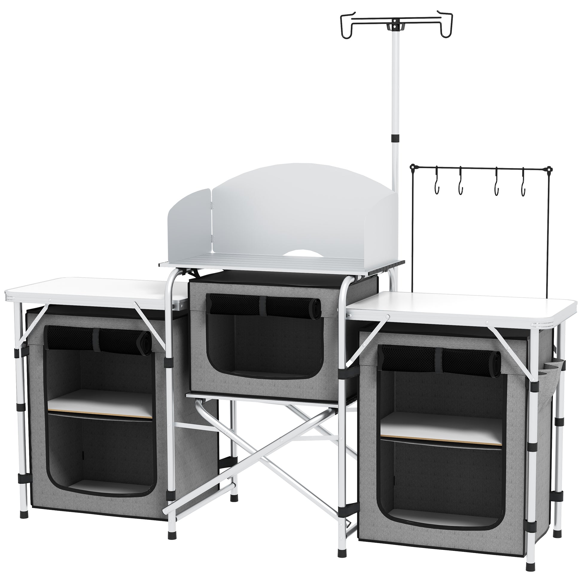 Outsunny Mueble De Cocina Para Camping Con 3 Mesas 172x48x130 Cm Gris_0