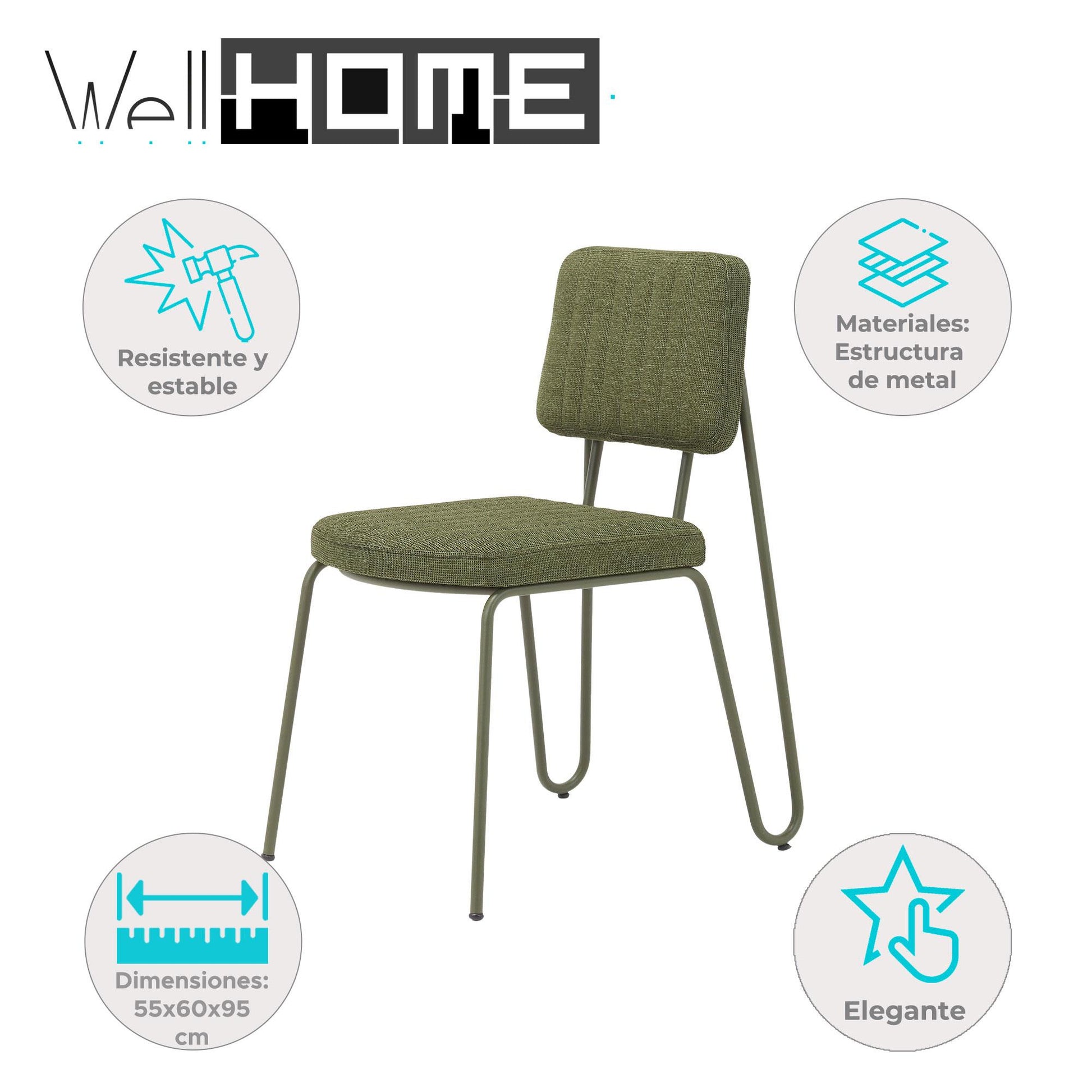 Silla Lona Verde Y Negra - Diseño Minimalista 55x60x95cm - Well Home_1