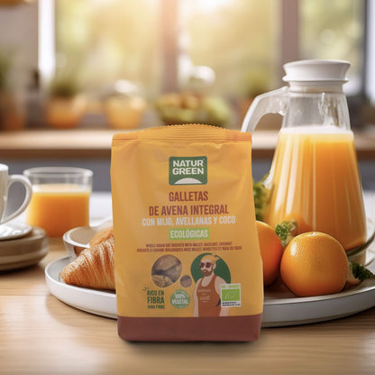 Bolacha de aveia integral com millet, avelãs e coco Bio NaturGreen 140 g