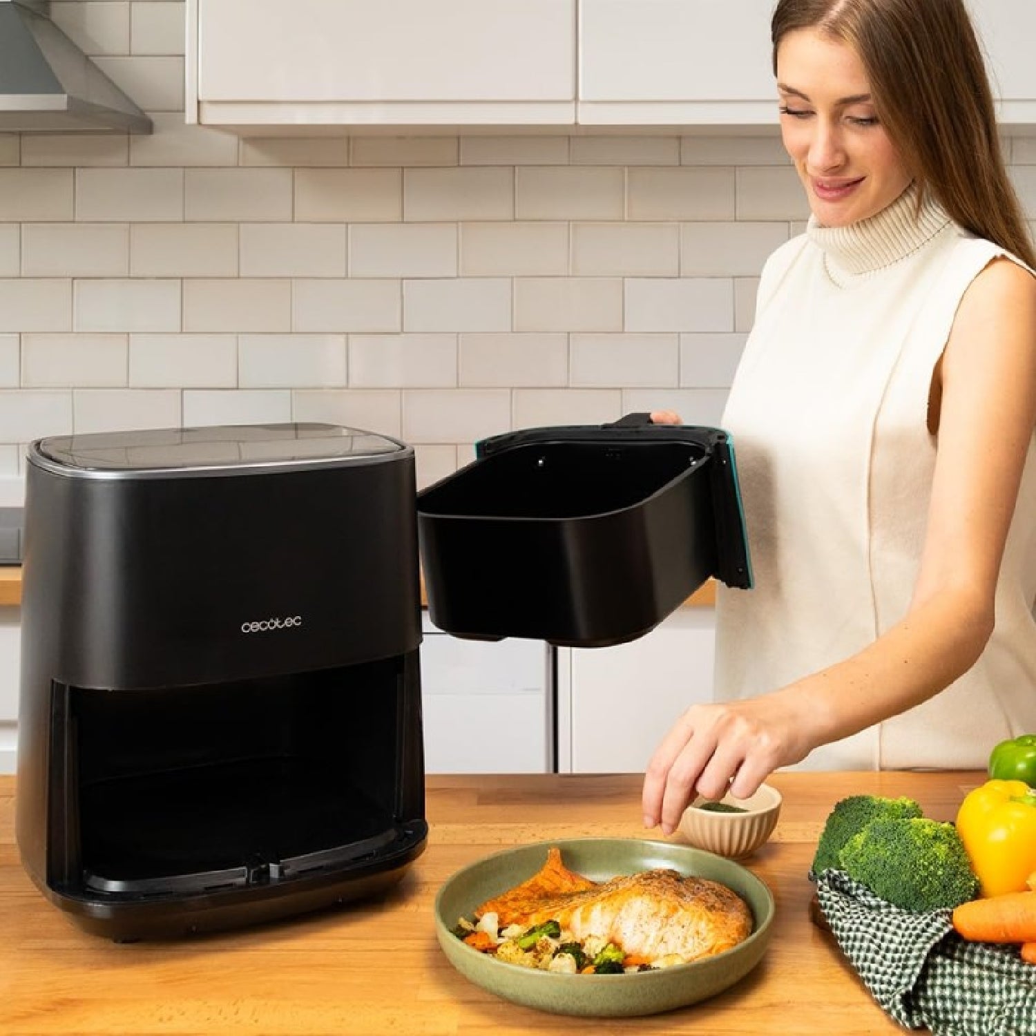 Freidora De Aire Sin Aceite De 5'5l Cecofry Fantastik Inox 5500 Pack 1500w, Tecnología Perfectcook, 9 Modos De Cocinado, Táctil, Regulable 80-200gra_3