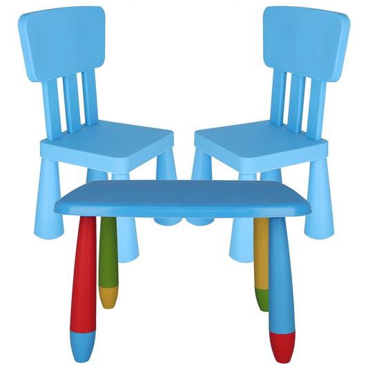 Mesita Infantil Rectangular Azul Y 2 Sillas_0