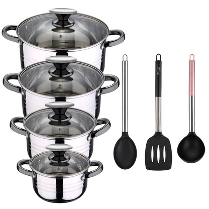 Bateria De Cocina 8 Piezas Apta Para Induccion San Ignacio Hita En Acero Inoxidable Con Set De 3 Utensilios De Cocina En Nylon_0