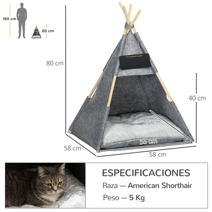 Pawhut Tipi Tienda Para Mascotas Cojín Extraíble Lavable Fieltro Madera_2