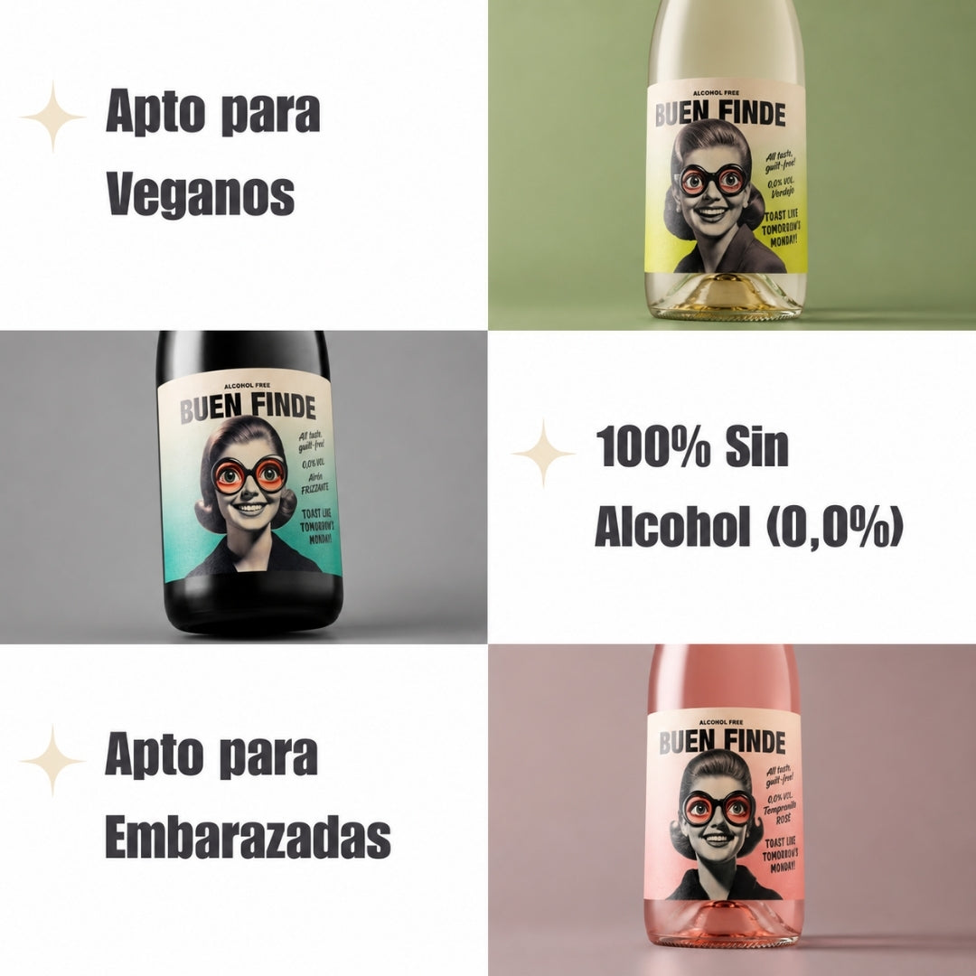 Vino Sin Alcohol 0,0% | Pack 6 Botellas X 750 Ml 2x Blanco Verdejo + 2x Rosado Tempranillo + 2x Frizzante Airén_1