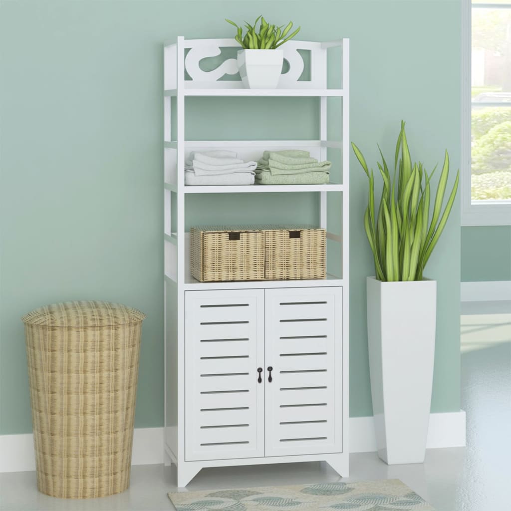 Mueble Expositor Madera Maciza De Paulownia Blanco 46x24x140 Cm_0