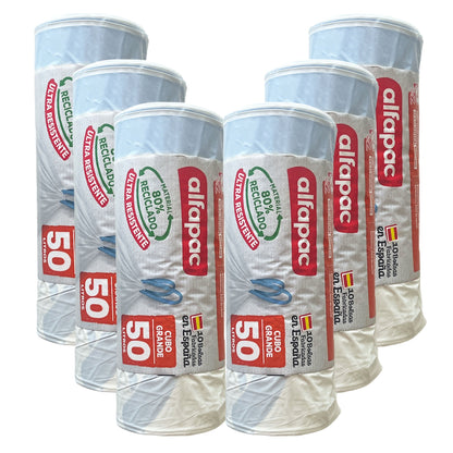 80% Reciclado 6 Rollos De 10 Bolsas De Basura De 50l Con Autocierre