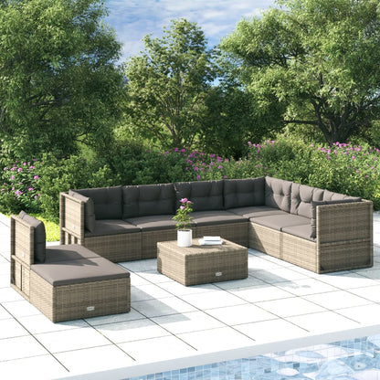 Vidaxl Set De Muebles De Jardín 8 Pzas Y Cojines Ratán Sintético Gris_1