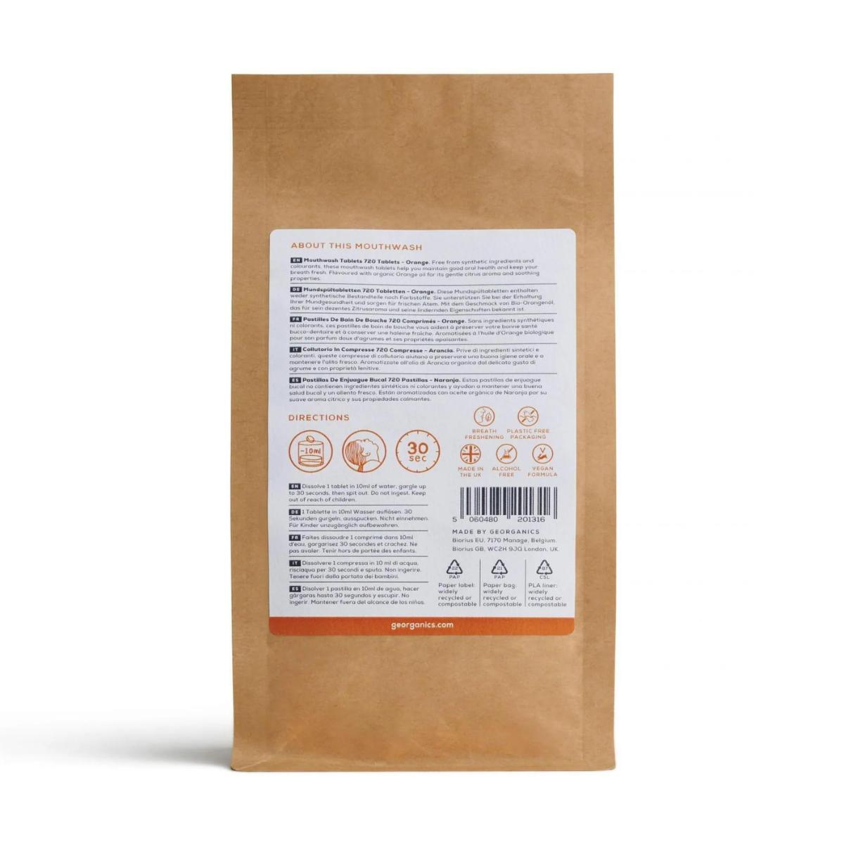 Recargas de comprimidos para elixir bucal Georganics Orange, 720 unidades