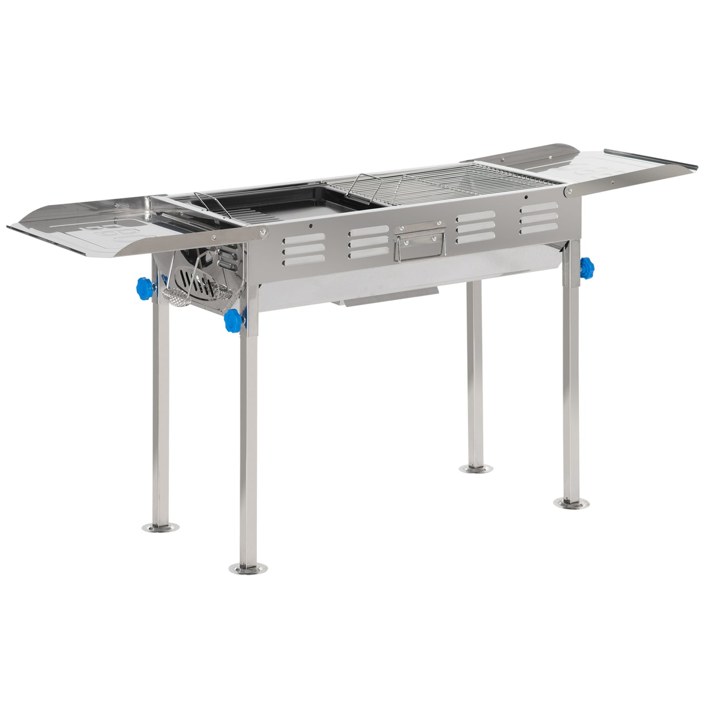 Outsunny Barbacoa De Carbón De Acero Inoxidable Con Altura Ajustable 2 Estantes_0