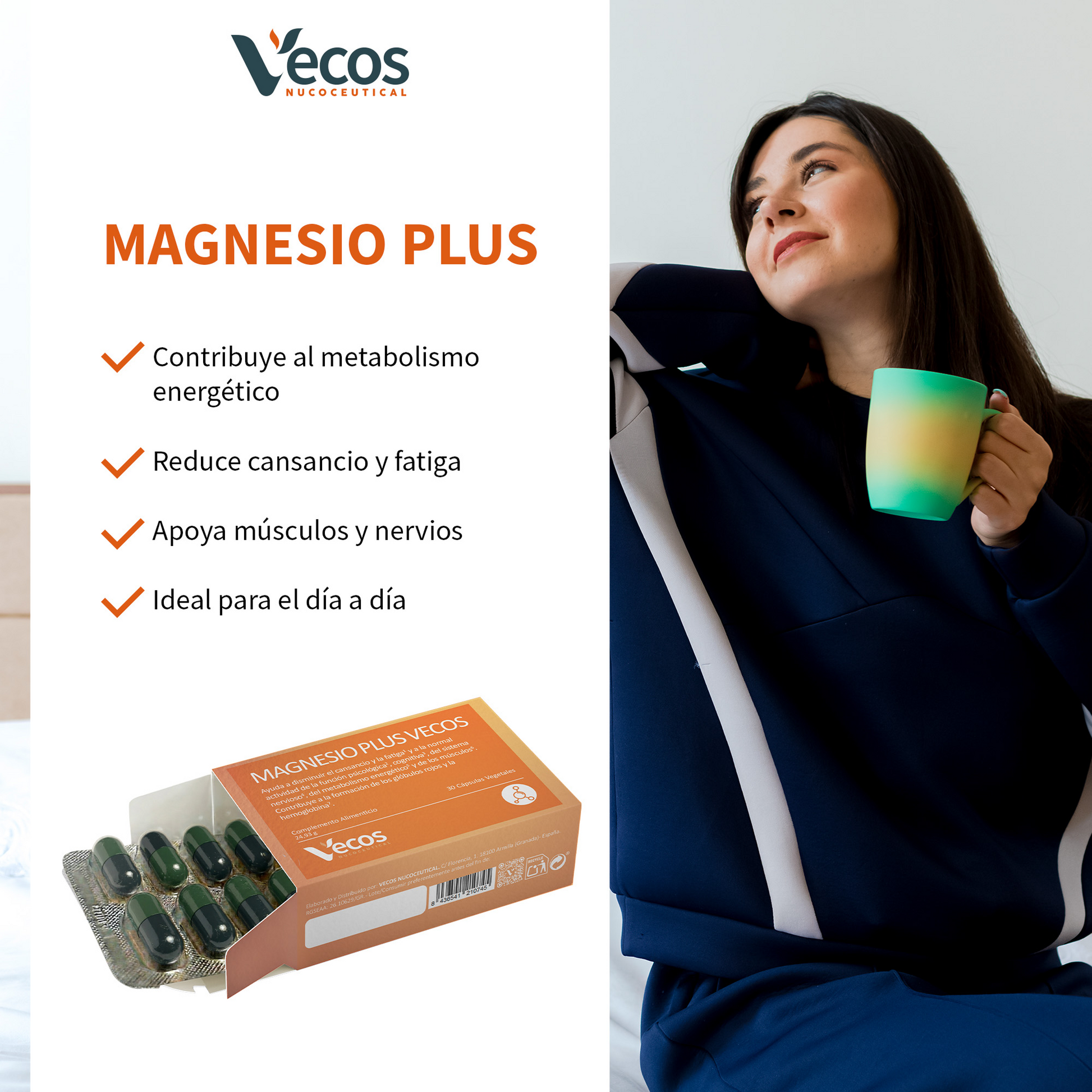 Magnesio + Vitaminas B Y Hierro Vecos 30 Cápsulas | Reducción Del Cansancio Y Energía Diaria_3
