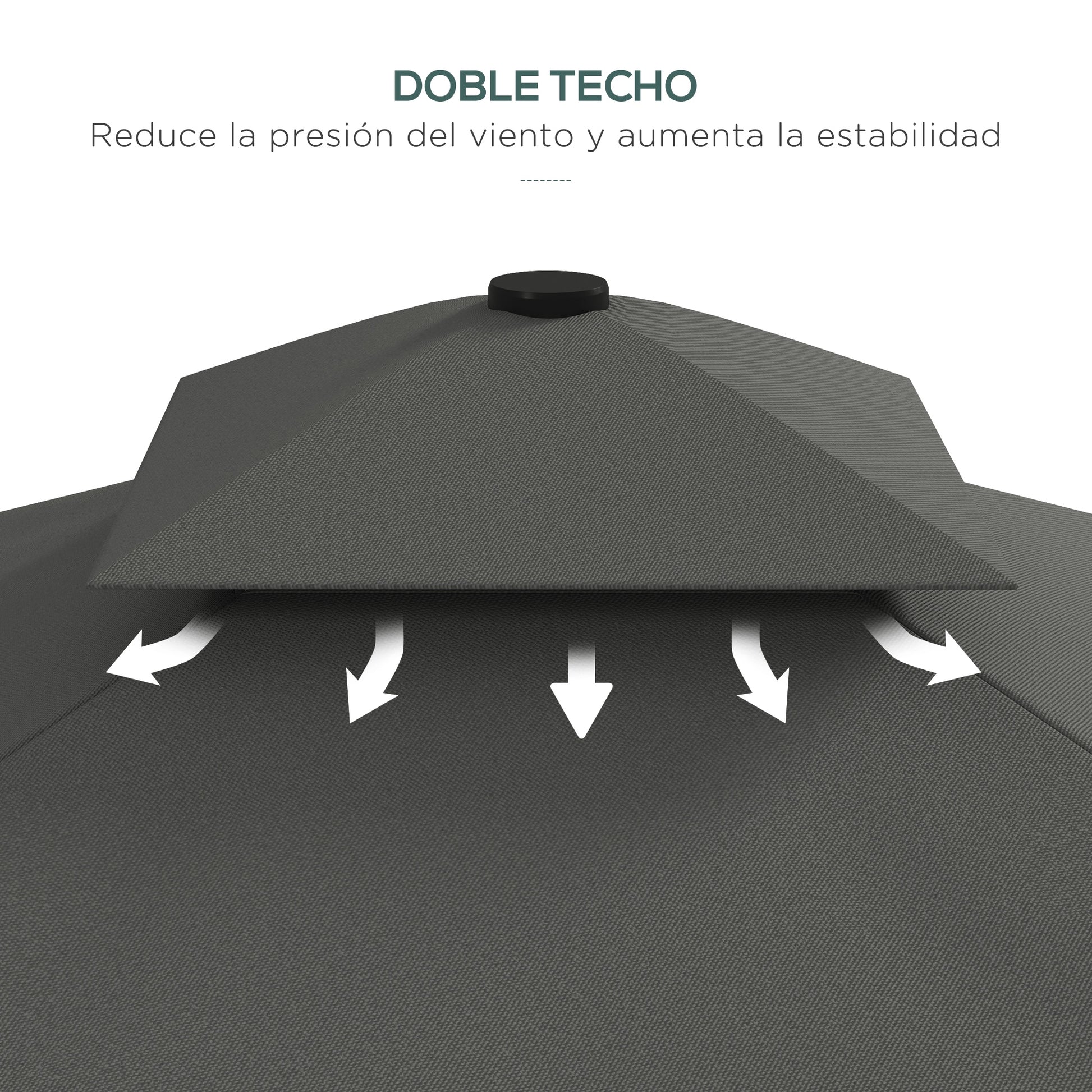 Outsunny Sombrilla Terraza Exterior De 2,5 M Con Manivela Techo Doble Gris_5